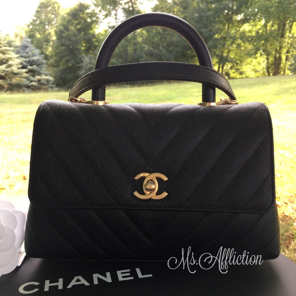 CHANEL Authentic CC Coco Handle Caviar Flap Bag - Picture 1 of 8